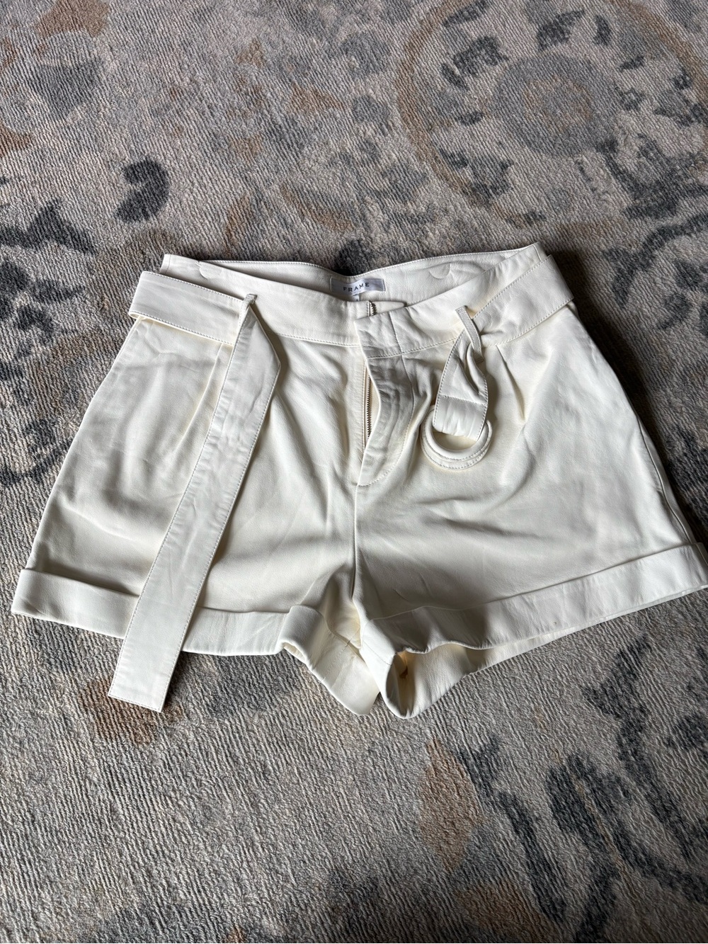 Frame leather High-Waist Cream Belted Women’s Shorts